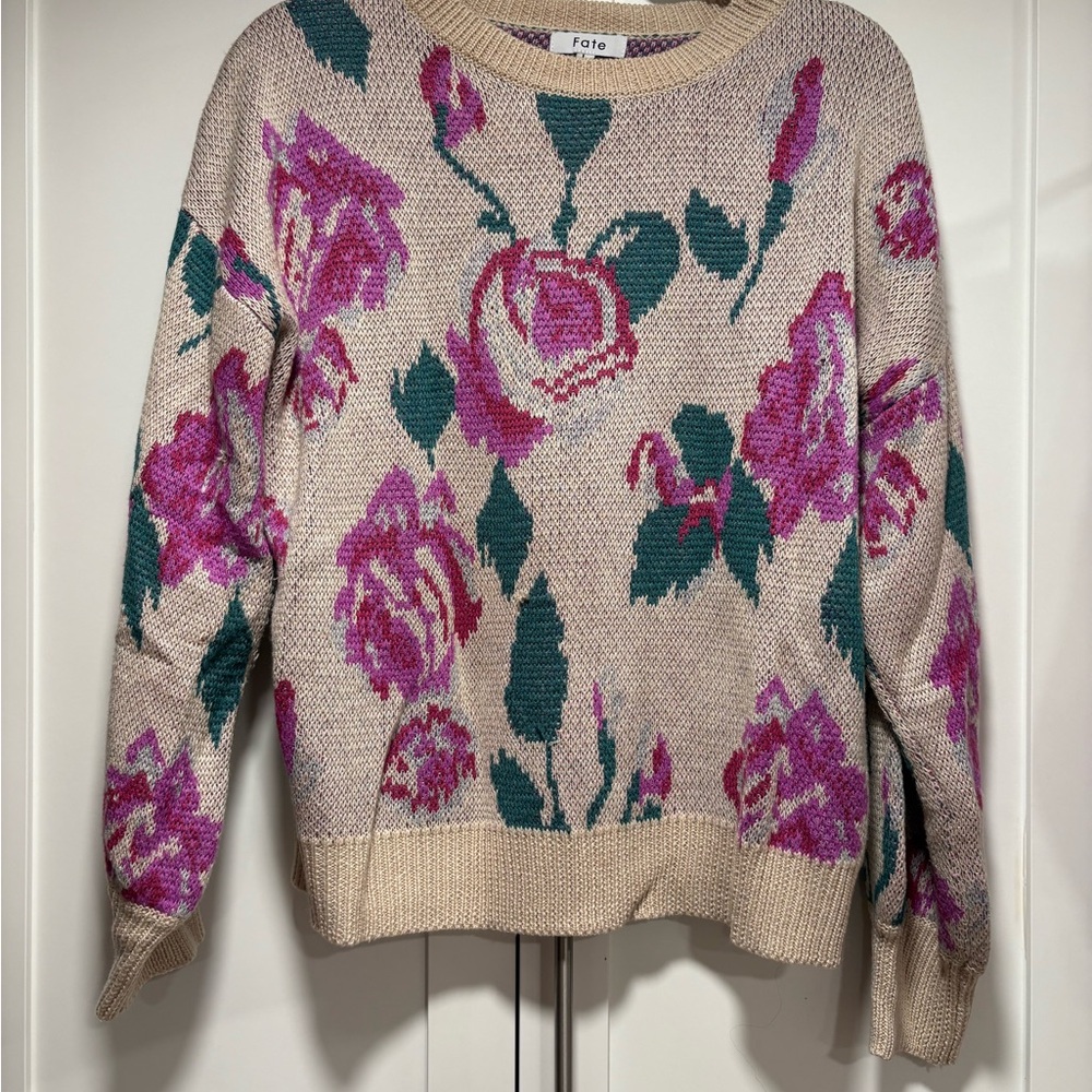Fate Women's Floral Knit Sweater - Cream and Purple